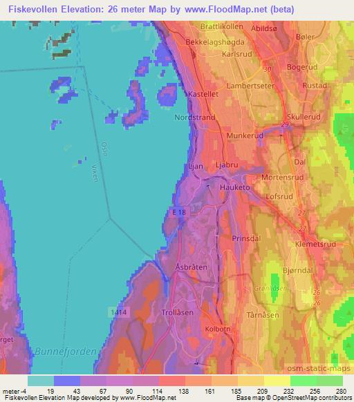 Fiskevollen,Norway Elevation Map