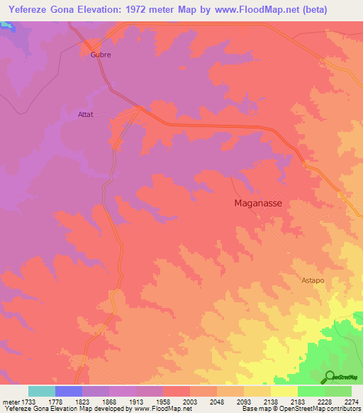 Yefereze Gona,Ethiopia Elevation Map