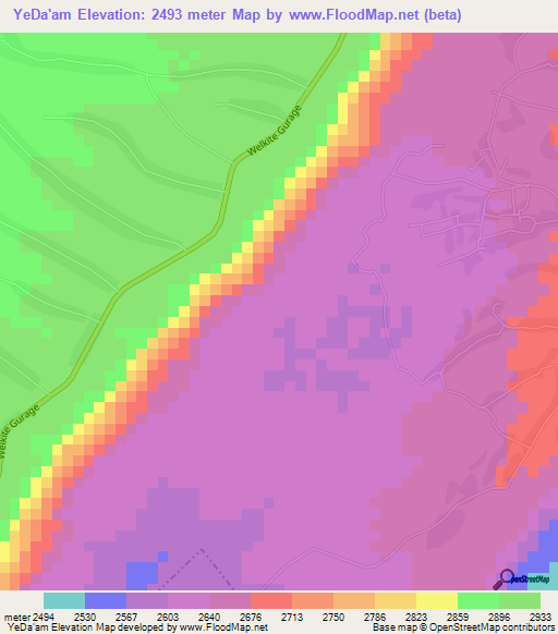 YeDa'am,Ethiopia Elevation Map