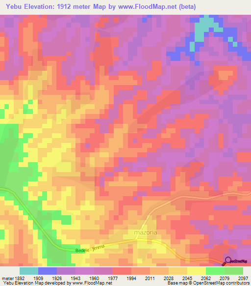 Yebu,Ethiopia Elevation Map