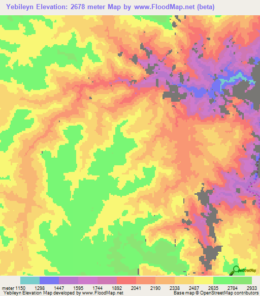 Yebileyn,Ethiopia Elevation Map