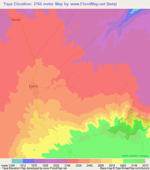 Yaya,Ethiopia Elevation Map