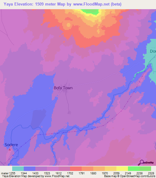 Yaya,Ethiopia Elevation Map