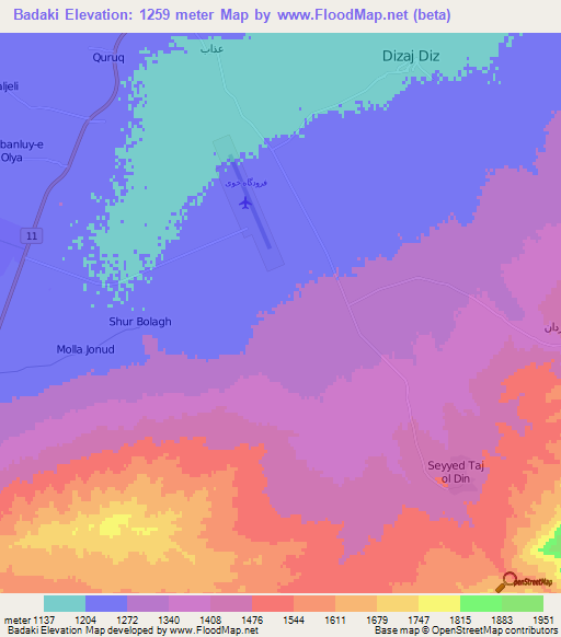 Badaki,Iran Elevation Map