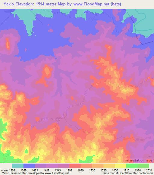 Yak'o,Ethiopia Elevation Map