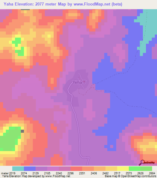 Yaha,Ethiopia Elevation Map