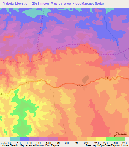 Yabeta,Ethiopia Elevation Map