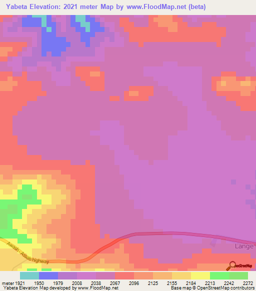 Yabeta,Ethiopia Elevation Map