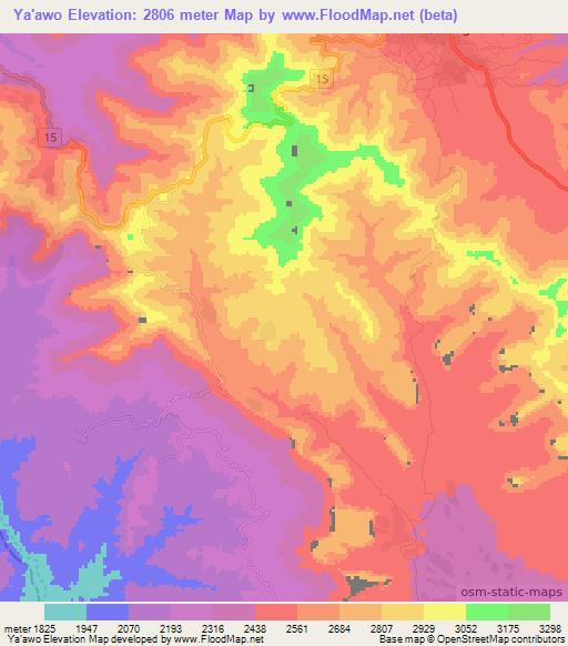 Ya'awo,Ethiopia Elevation Map