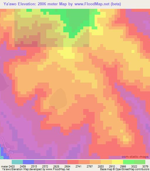 Ya'awo,Ethiopia Elevation Map