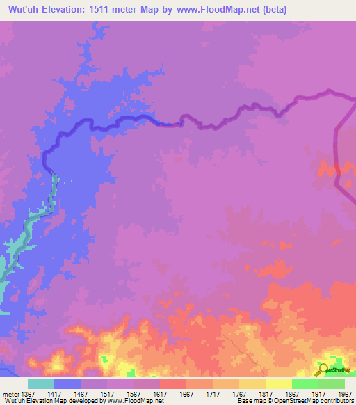 Wut'uh,Ethiopia Elevation Map