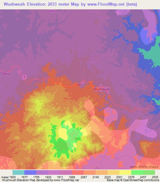 Wushwush,Ethiopia Elevation Map