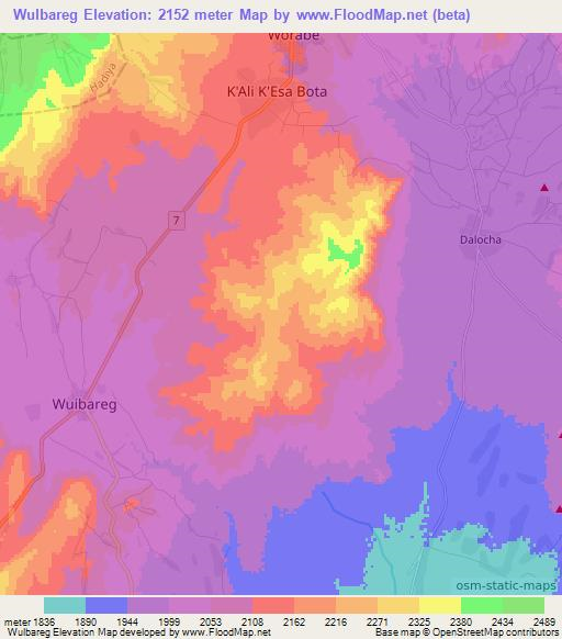 Wulbareg,Ethiopia Elevation Map