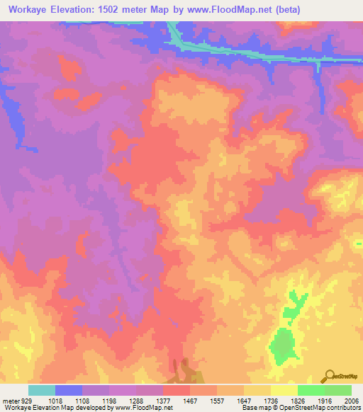 Workaye,Ethiopia Elevation Map