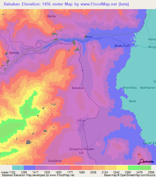 Babakan,Iran Elevation Map