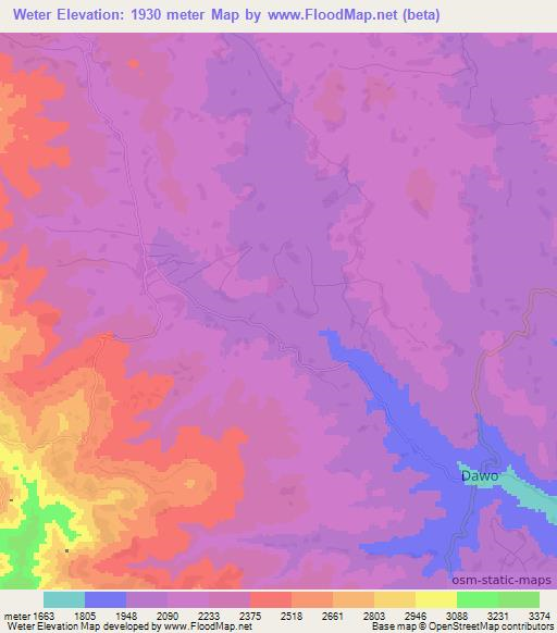 Weter,Ethiopia Elevation Map