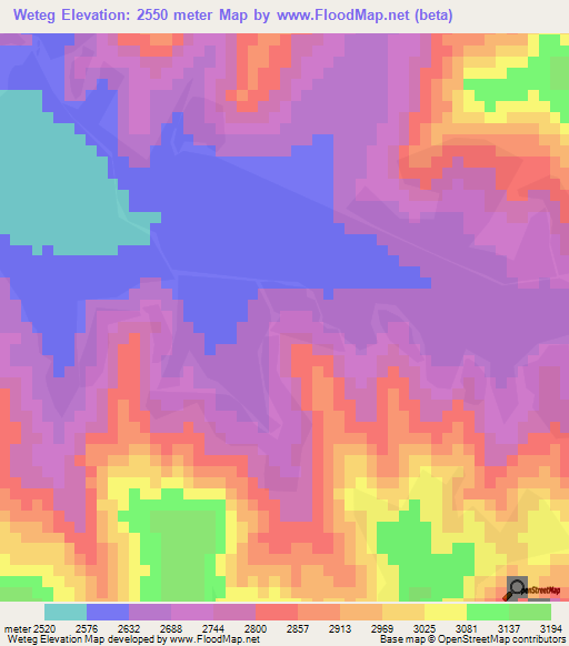 Weteg,Ethiopia Elevation Map