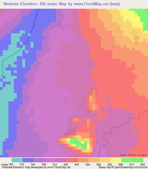 Weshele,Ethiopia Elevation Map