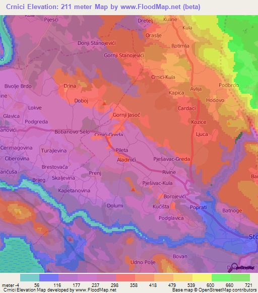 Crnici,Bosnia and Herzegovina Elevation Map