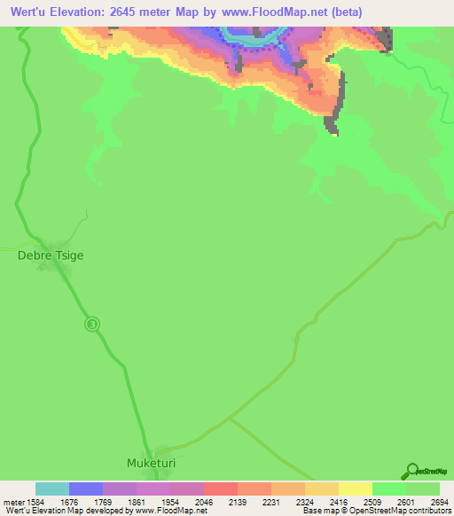 Wert'u,Ethiopia Elevation Map