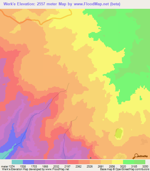Werk'e,Ethiopia Elevation Map