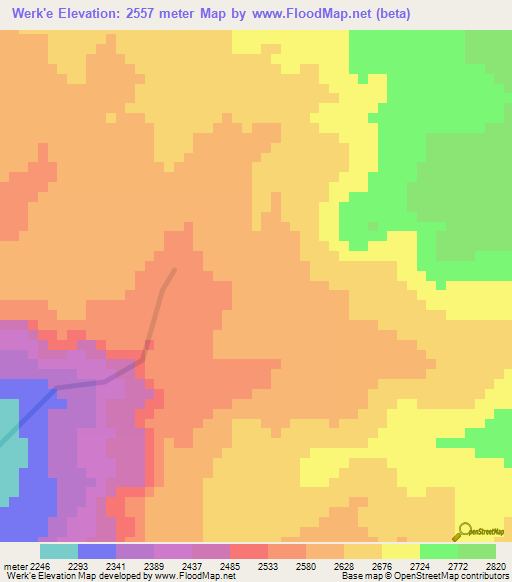 Werk'e,Ethiopia Elevation Map