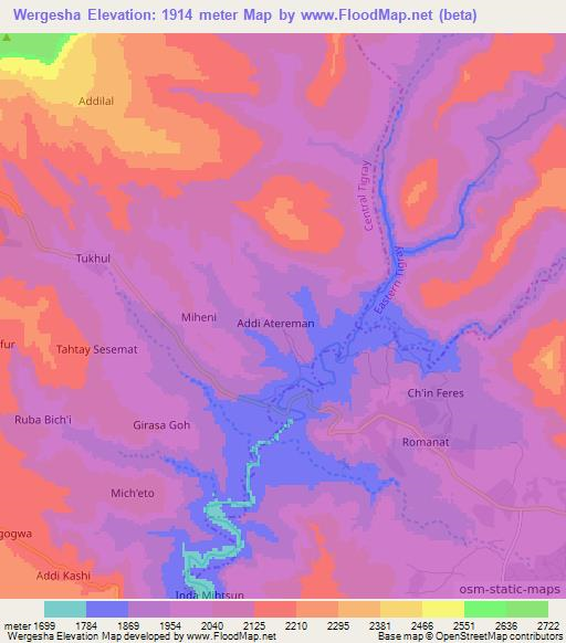 Wergesha,Ethiopia Elevation Map