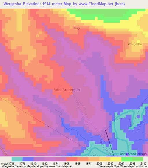 Wergesha,Ethiopia Elevation Map