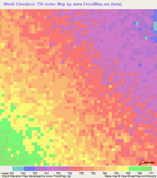 Werdi,Ethiopia Elevation Map