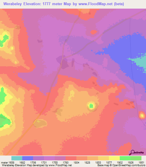 Werabeley,Ethiopia Elevation Map