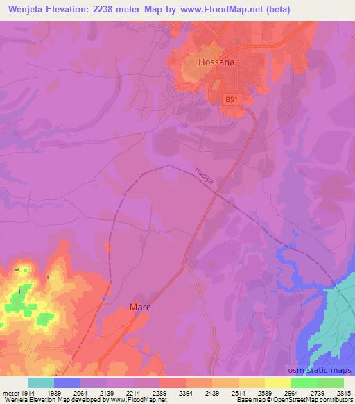 Wenjela,Ethiopia Elevation Map