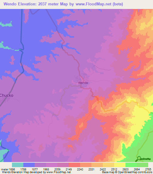 Wendo,Ethiopia Elevation Map