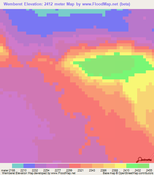 Wemberet,Ethiopia Elevation Map