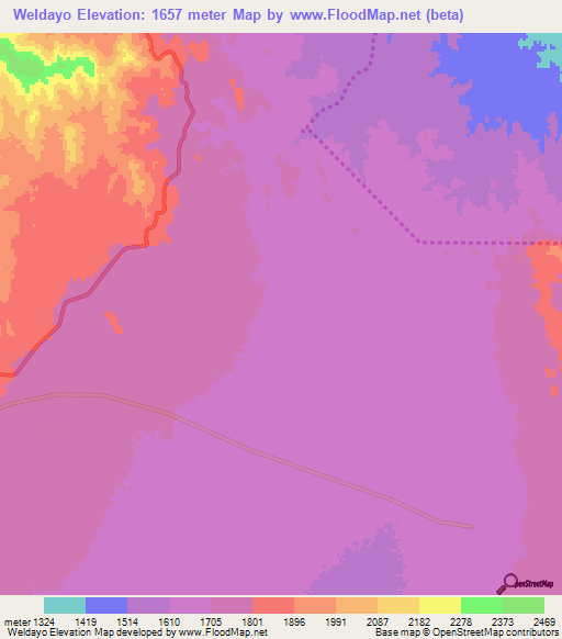 Weldayo,Ethiopia Elevation Map