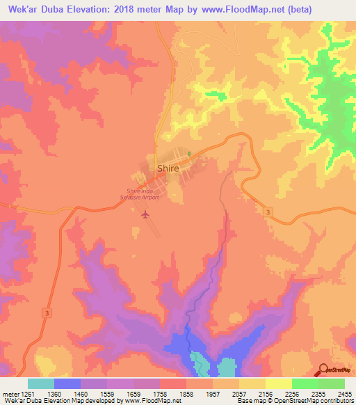 Wek'ar Duba,Ethiopia Elevation Map