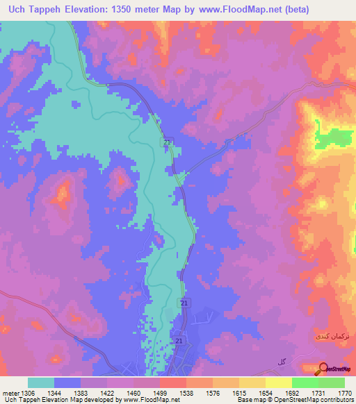 Uch Tappeh,Iran Elevation Map