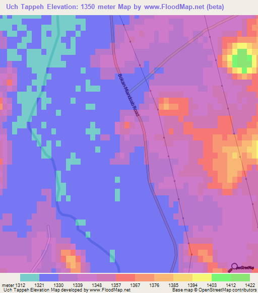 Uch Tappeh,Iran Elevation Map