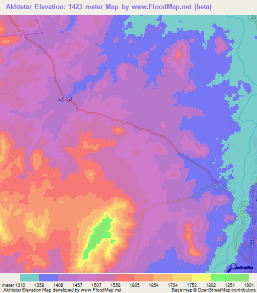 Akhtetar,Iran Elevation Map