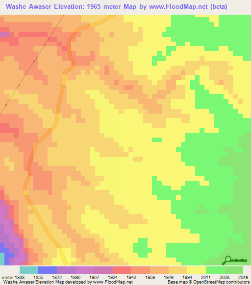 Washe Awaser,Ethiopia Elevation Map