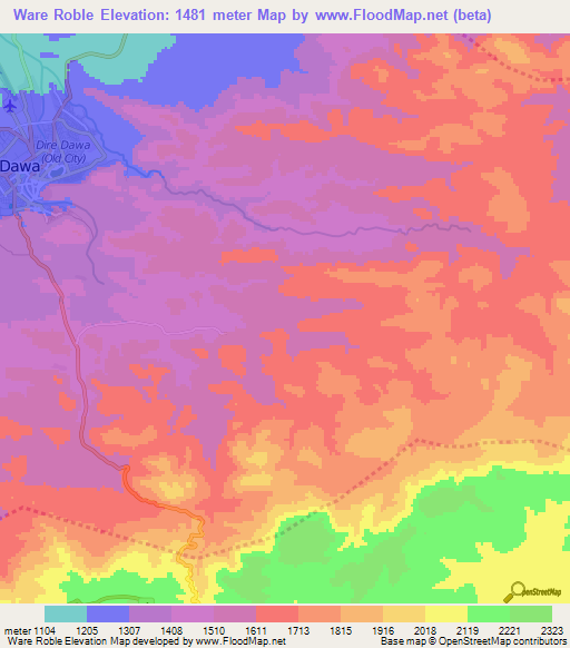 Ware Roble,Ethiopia Elevation Map