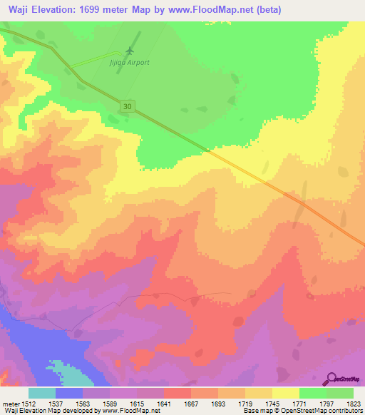 Waji,Ethiopia Elevation Map