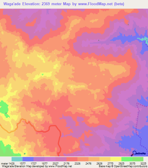 Waga'ade,Ethiopia Elevation Map