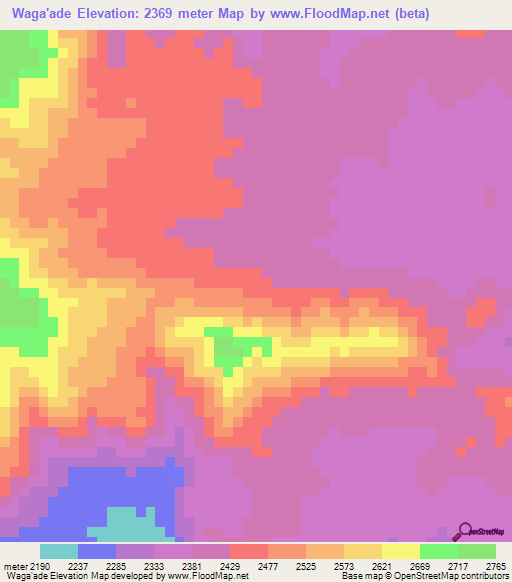 Waga'ade,Ethiopia Elevation Map