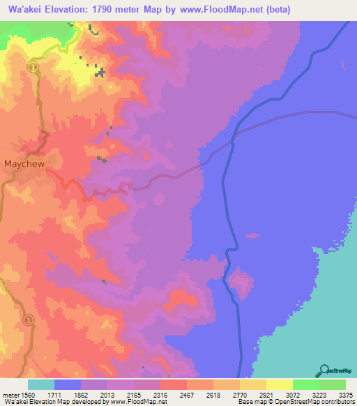 Wa'akei,Ethiopia Elevation Map
