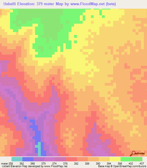 Usbelli,Ethiopia Elevation Map