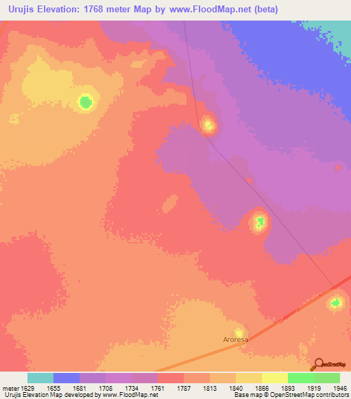 Urujis,Ethiopia Elevation Map