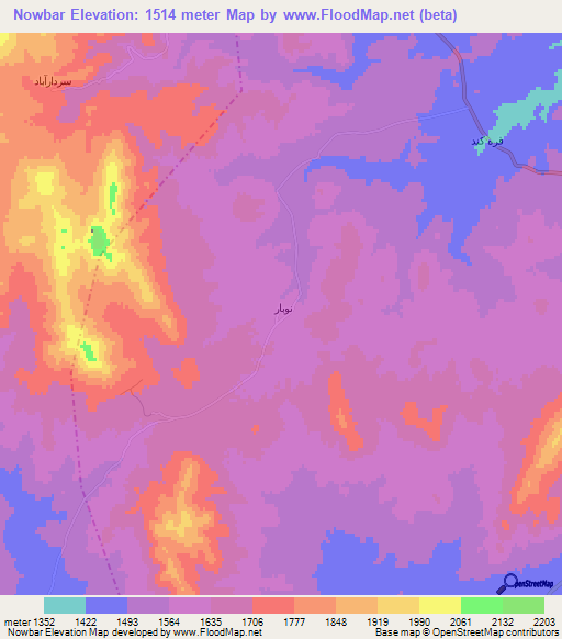 Nowbar,Iran Elevation Map