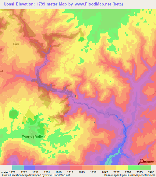 Uossi,Ethiopia Elevation Map