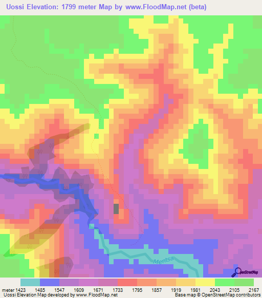 Uossi,Ethiopia Elevation Map