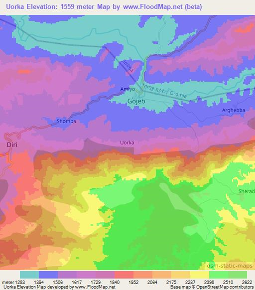 Uorka,Ethiopia Elevation Map